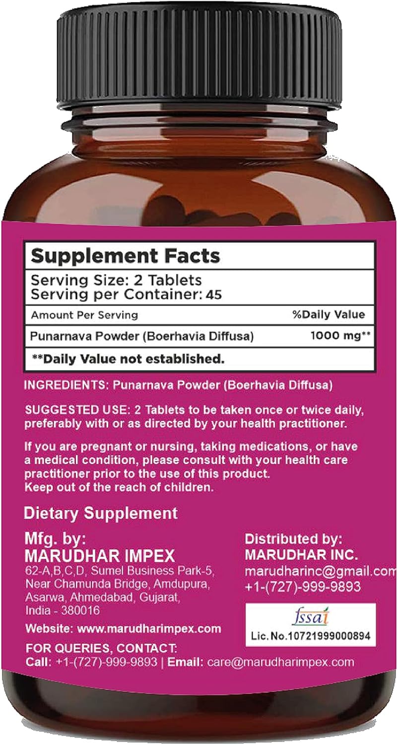 mi Nature Punarnava Tablets - 90 Tablets, 1000 mg - Herbal Vegan Supplement from India - Boerhaavia diffusa - 45 Days Supply