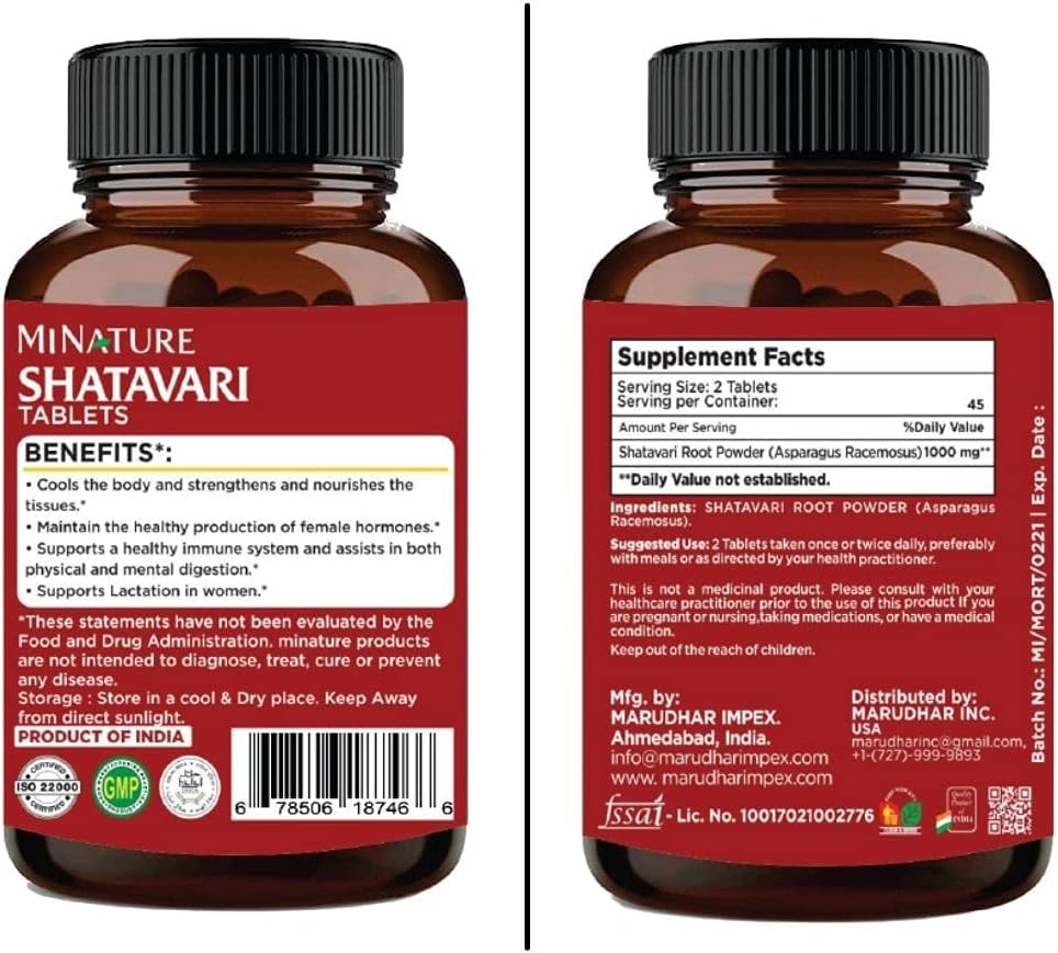 mi Nature Shatavari Tablets - 90 Tablets, 1000mg | Asparagus Supplement from India | 45 Day Supply