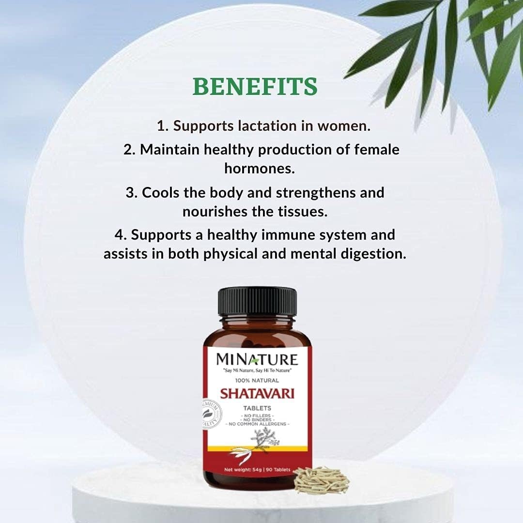 mi Nature Shatavari Tablets - 90 Tablets, 1000mg | Asparagus Supplement from India | 45 Day Supply