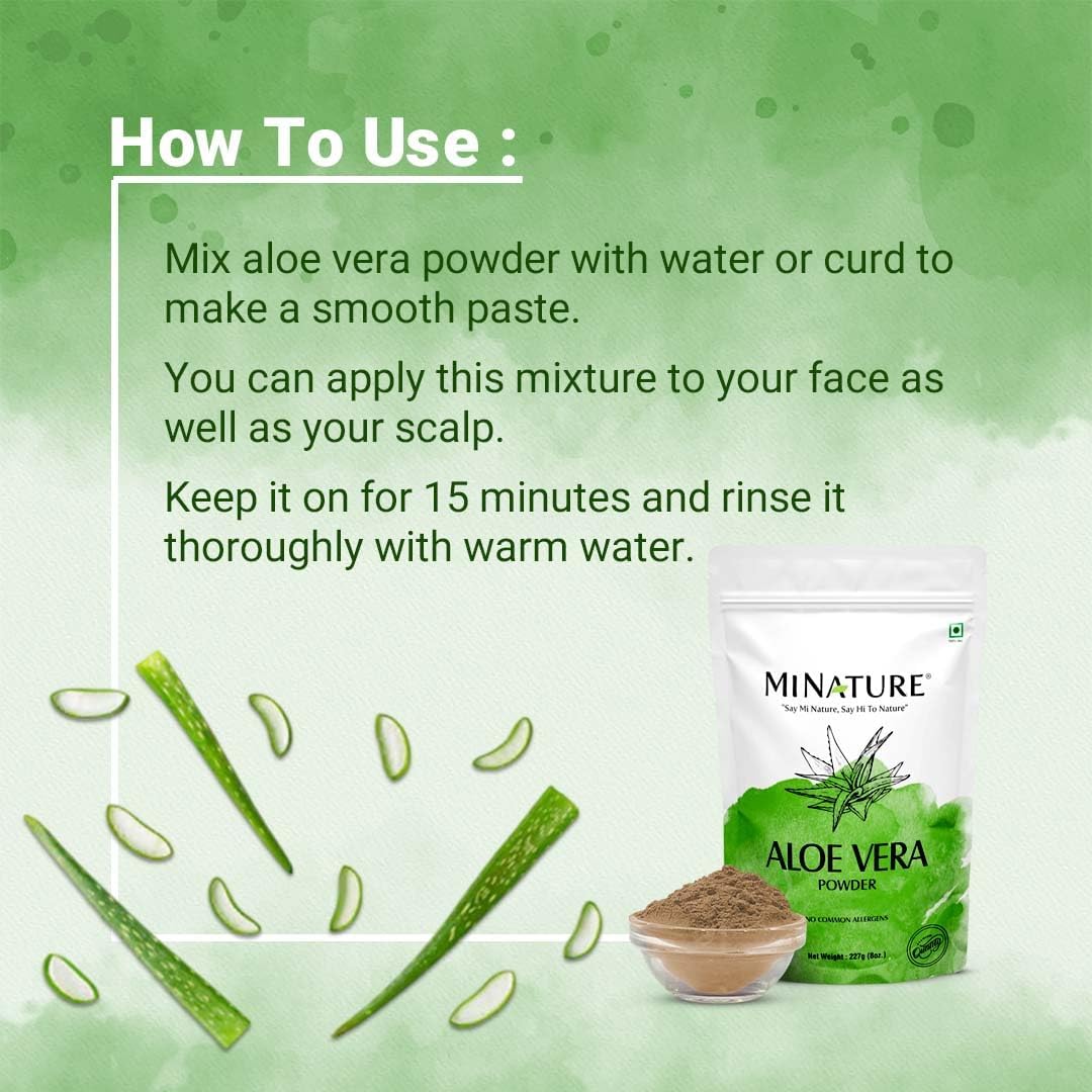 mi Nature USDA Certified Organic Aloe Vera Powder - 8 OZ (227g) - Vegan, Non-GMO, Miniature Size