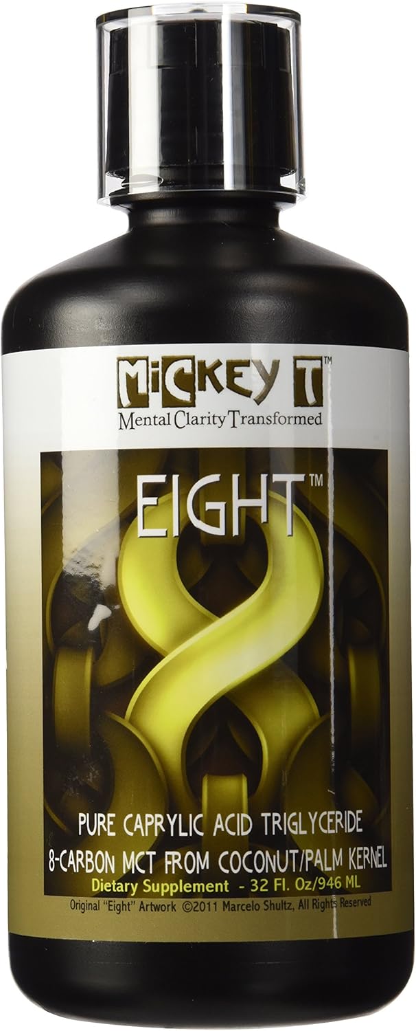 MiCkey T Eight 32oz - Pure C8 MCT Oil - 100% Caprylic Acid - Keto Vegan Kosher - USA-Made Non-GMO - Coconut/Palm Kernel