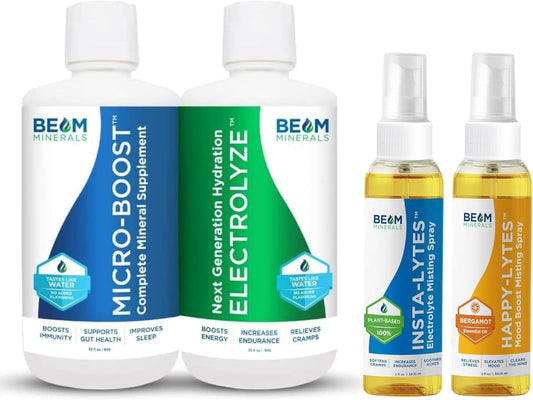 Micro-Boost Humic Mineral Blend with Electrolytes, Insta-Lytes Natural Liquid Electrolytes, and Happy-Lytes Fluvic Electrolyte Spray