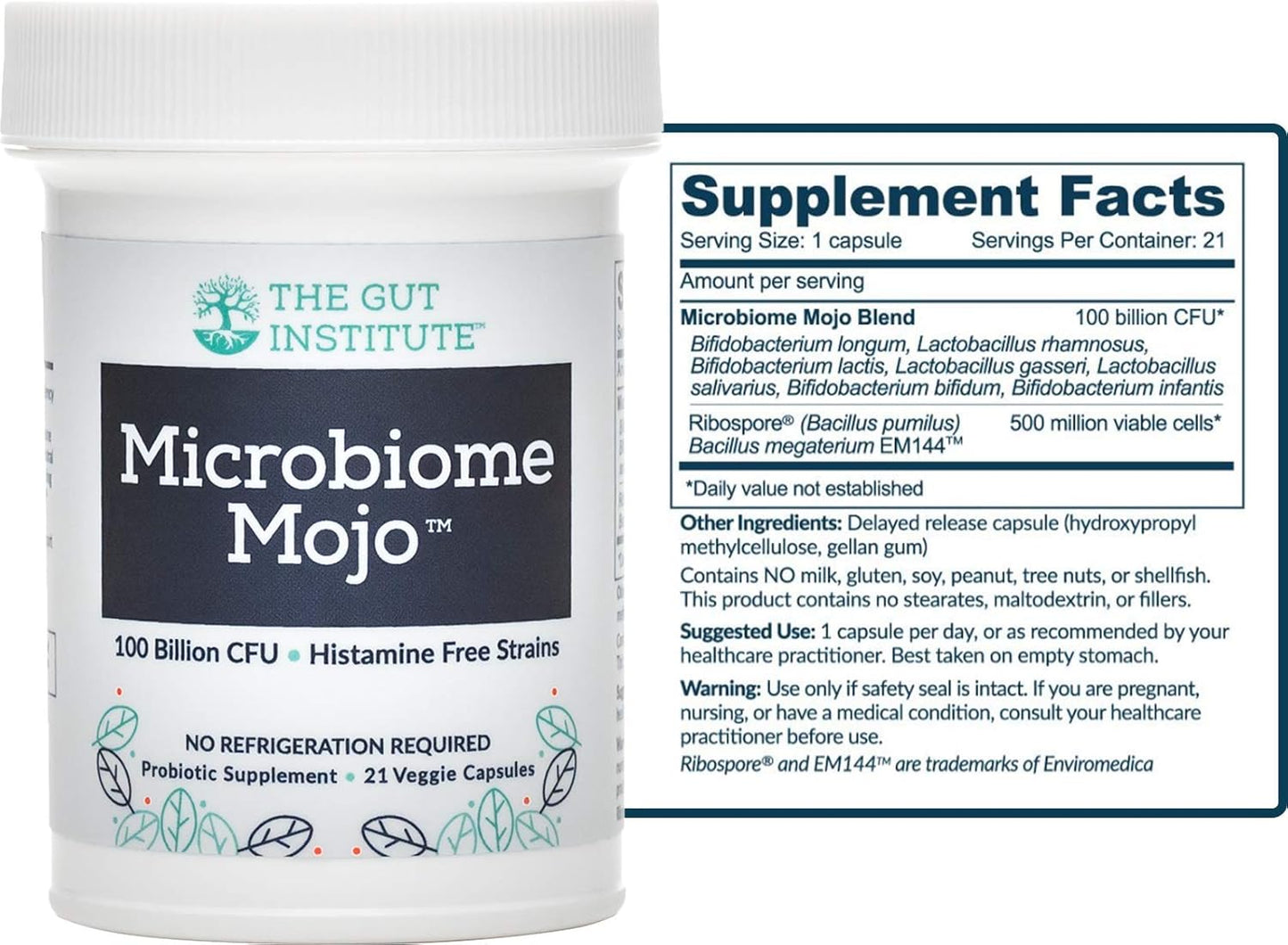 Microbiome Mojo 2-in-1 Probiotics - 100 Billion CFUs + 500 Million Soil-Based Probiotics - 21 Capsules - No Refrigeration - USA Made