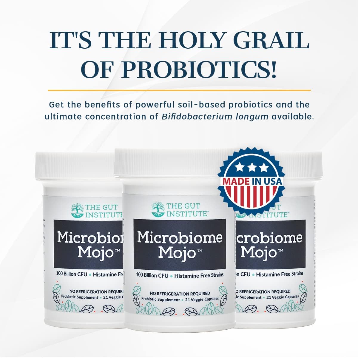 Microbiome Mojo 2-in-1 Probiotics - 100 Billion CFUs + 500 Million Soil-Based Probiotics - 21 Capsules - No Refrigeration - USA Made