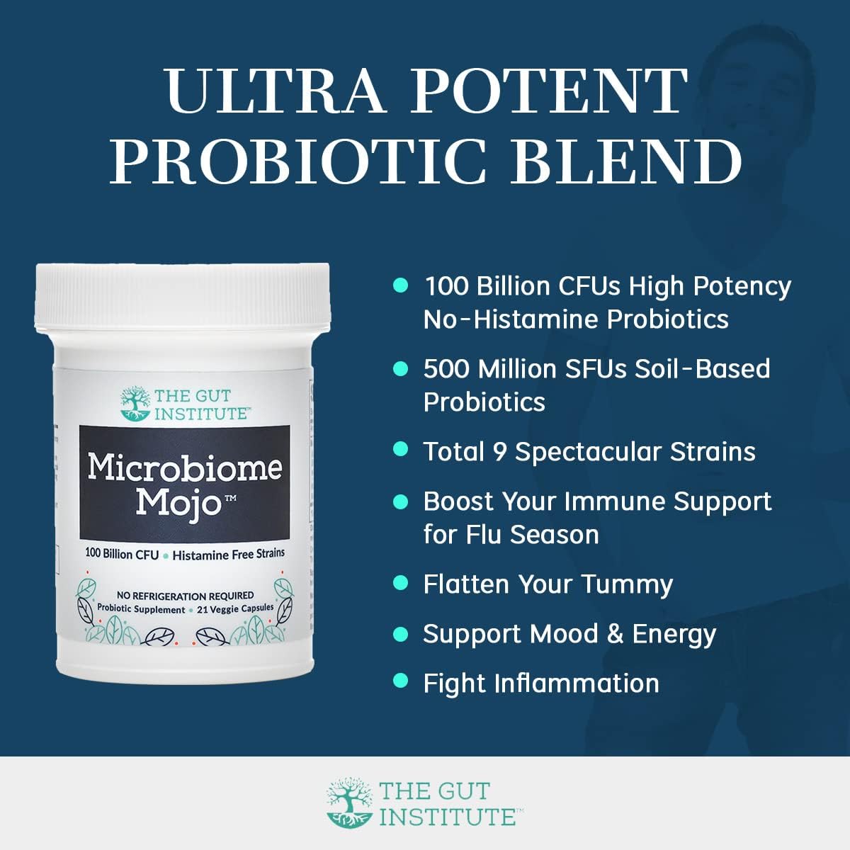 Microbiome Mojo 2-in-1 Probiotics - 100 Billion CFUs + 500 Million Soil-Based Probiotics - 21 Capsules - No Refrigeration - USA Made