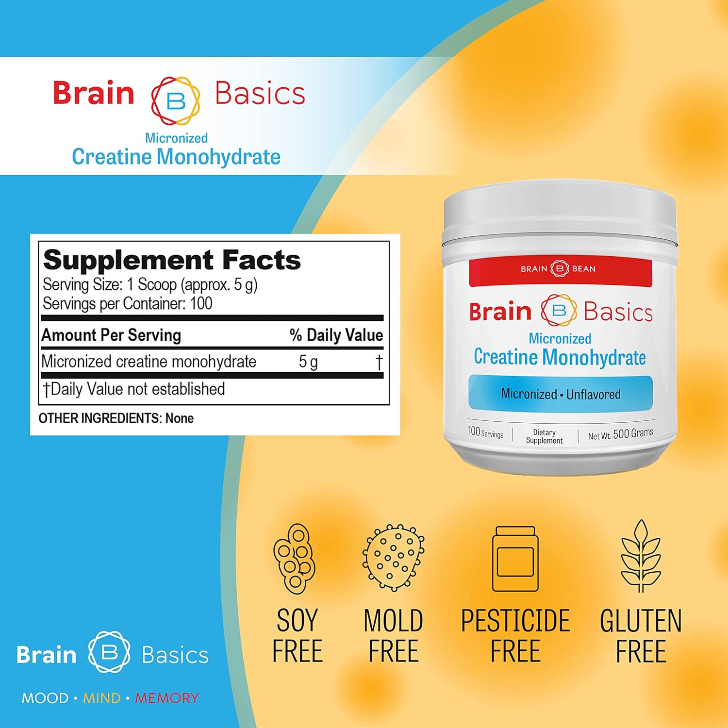 Micronized Creatine Monohydrate Powder 500g - Boost Brain, Muscle, and Endurance with 5g per Serving