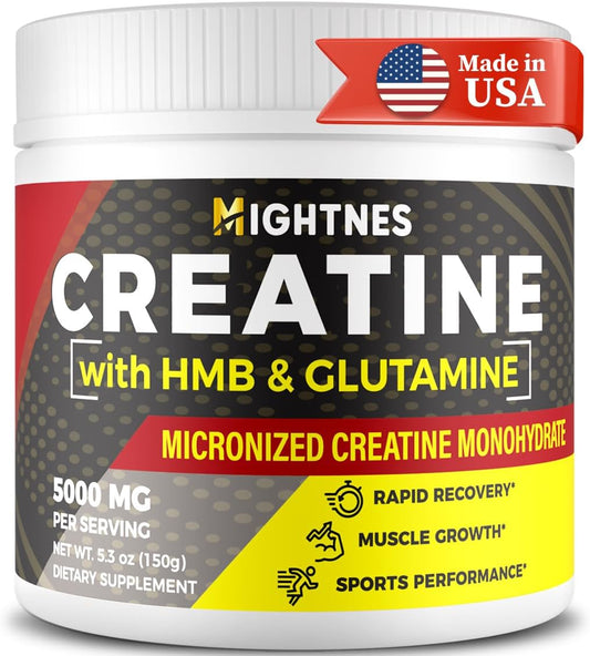 Micronized Creatine Monohydrate Powder for Muscle Growth & Recovery - Gluten Free, Unflavored - 30 Servings - Creatine HMB & Glutamine - Men & Women