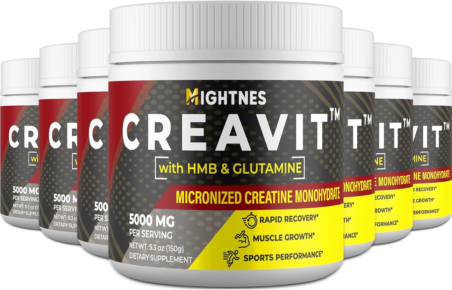 Micronized Creatine Monohydrate Powder with L-Glutamine, HMB, Caffeine & Magnesium | 5g per Serving, 7 Pack