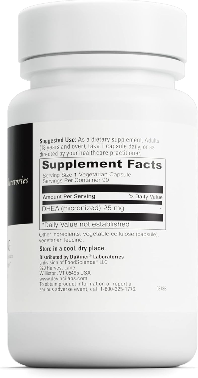 Micronized DHEA 25 mg Dietary Supplement - Supports Immune System, Thyroid & Hormone Health - Gluten-Free - 90 Capsules
