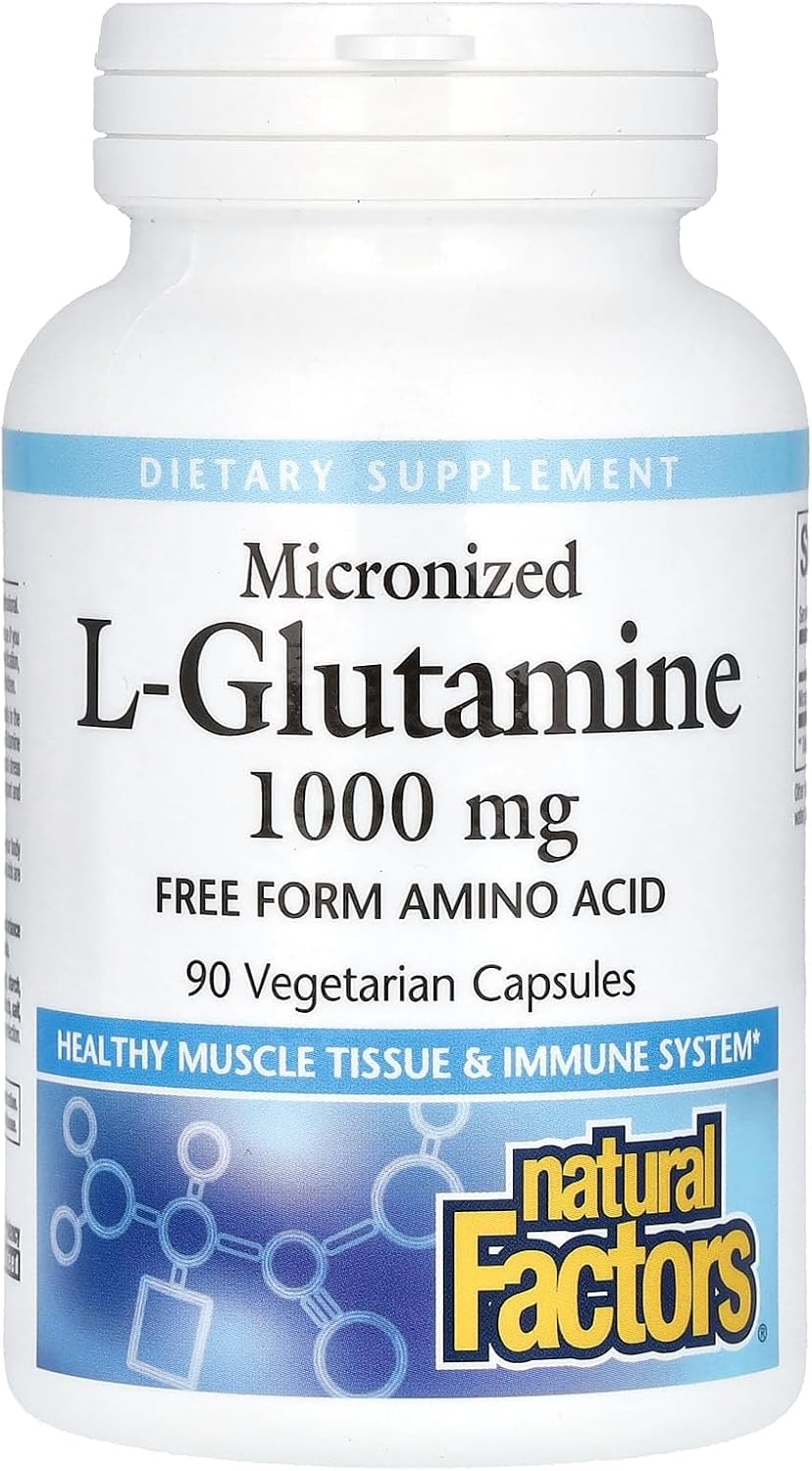 Micronized L-Glutamine Capsules - 1000mg for Muscle & Immune System Support, 90 Vegetarian Capsules by Natural Factors