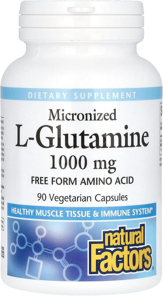 Micronized L-Glutamine Capsules - 1000mg for Muscle & Immune System Support, 90 Vegetarian Capsules by Natural Factors