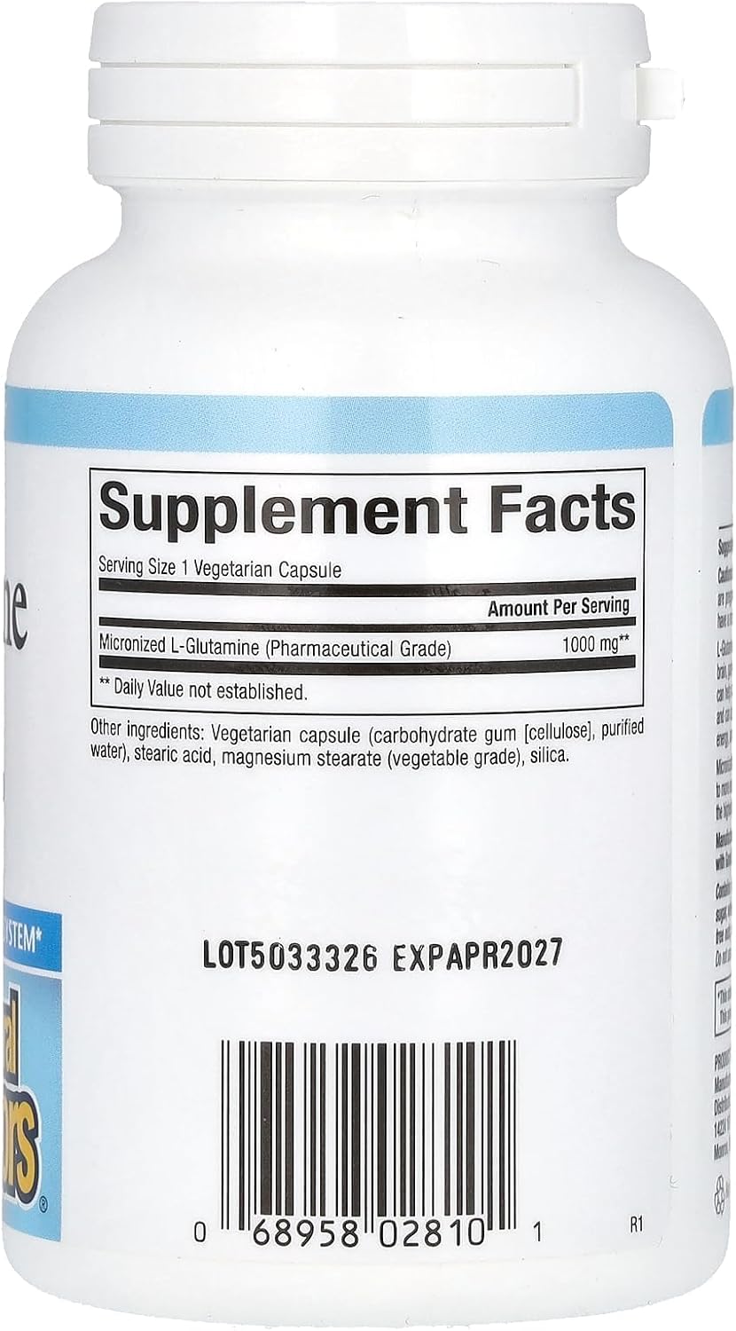Micronized L-Glutamine Capsules - 1000mg for Muscle & Immune System Support, 90 Vegetarian Capsules by Natural Factors