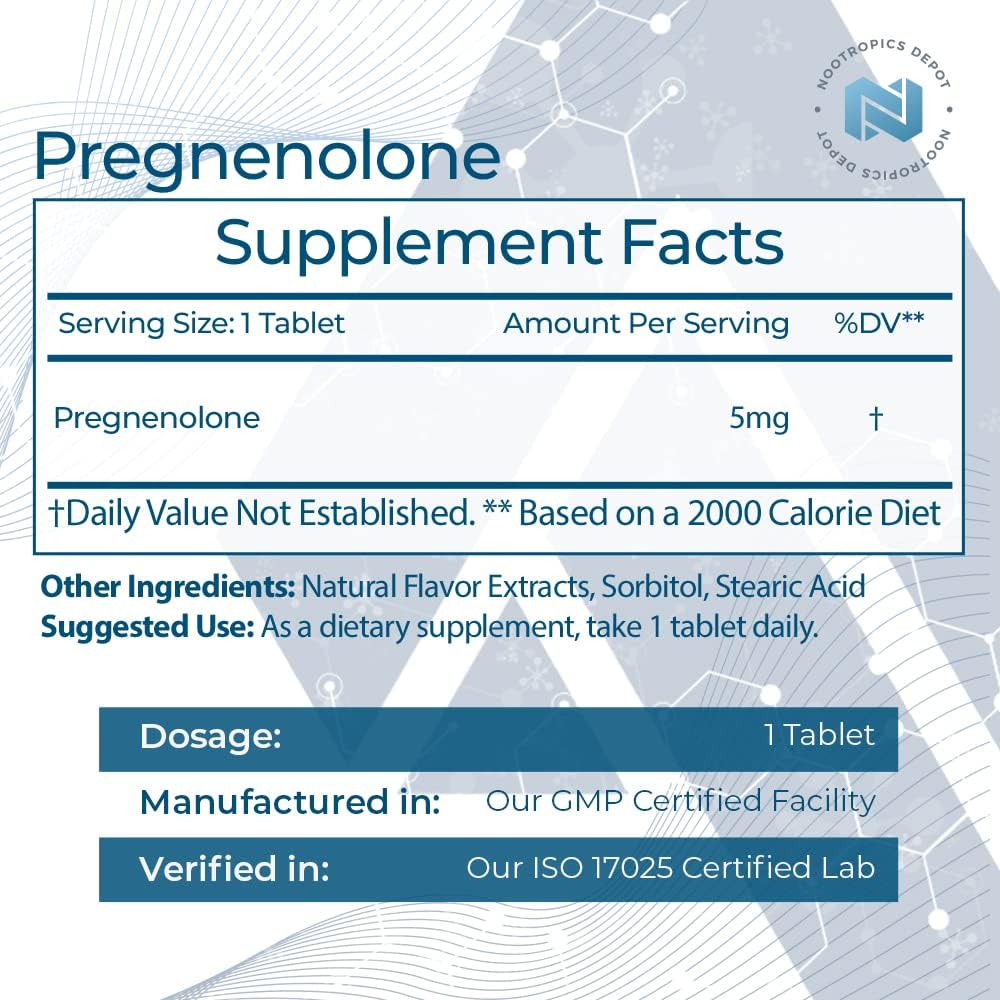 Micronized Pregnenolone Quick Dissolve Tablets | 5mg | Mood, Cognition, & Hormone Support | 120 Count by Nootropics Depot