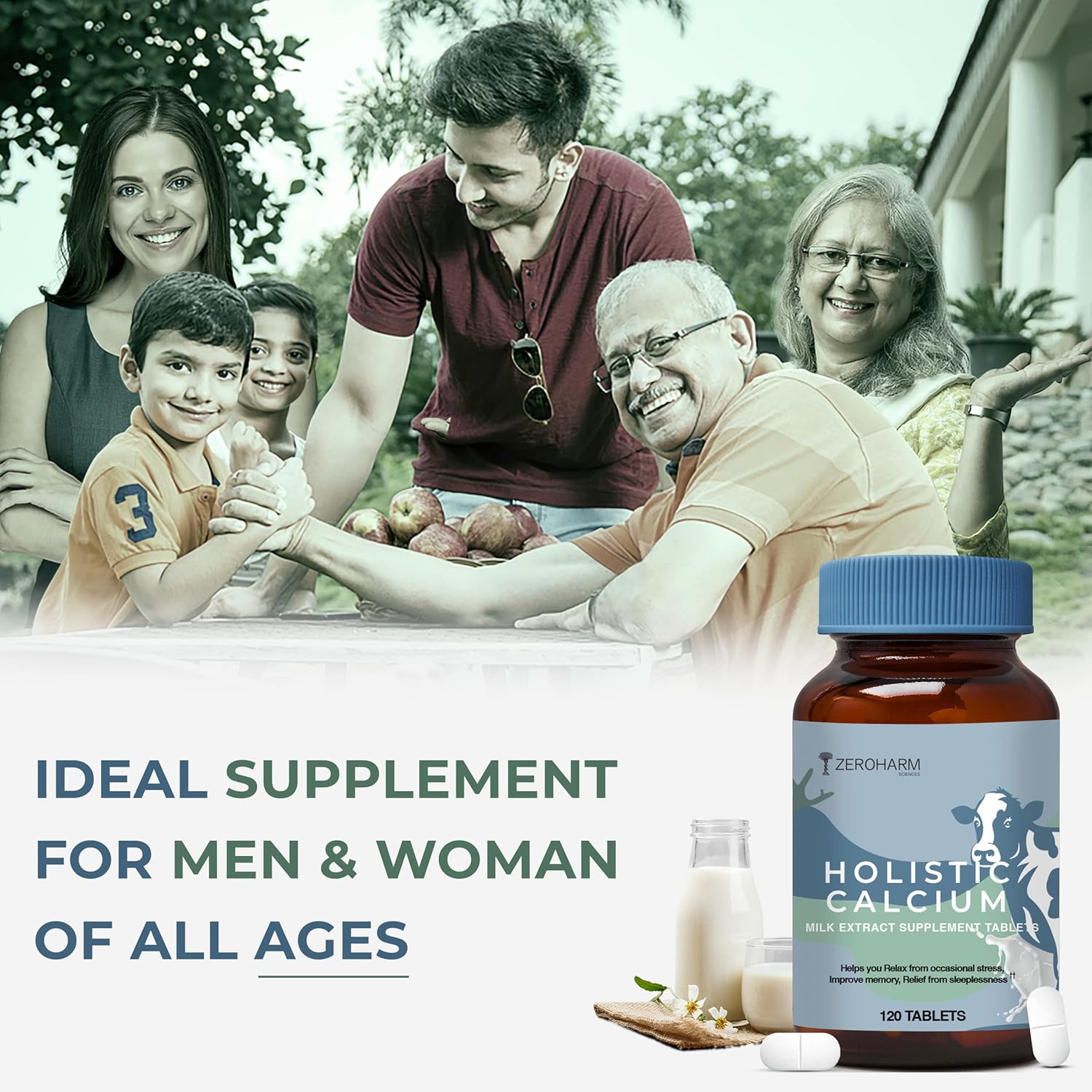 Milk-Based Calcium Supplement with Vitamin D3, K2-7, Magnesium & Phosphorus for Joint Support and Bone Strength - 120 Tablets