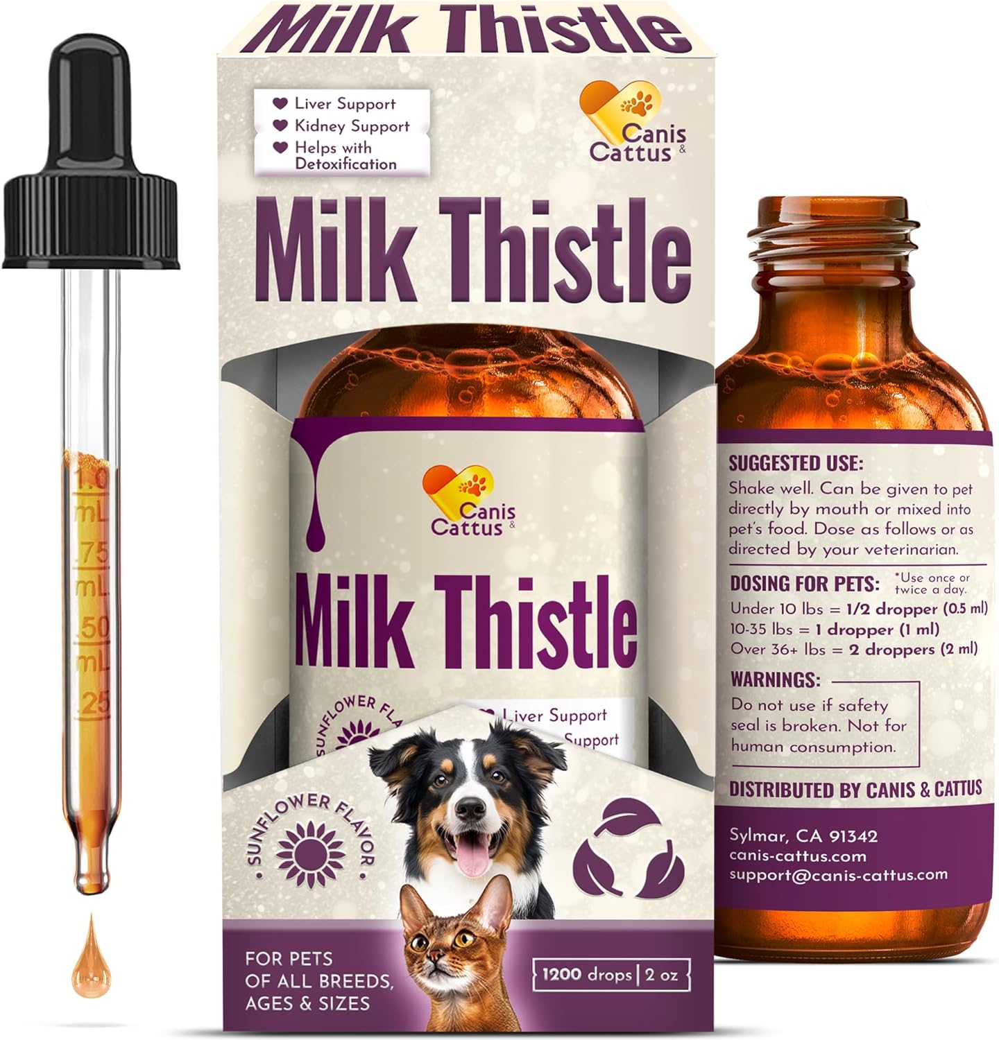 Milk Thistle Supplement for Cats and Dogs | Liver Support for Pets | 2 Oz Bottle