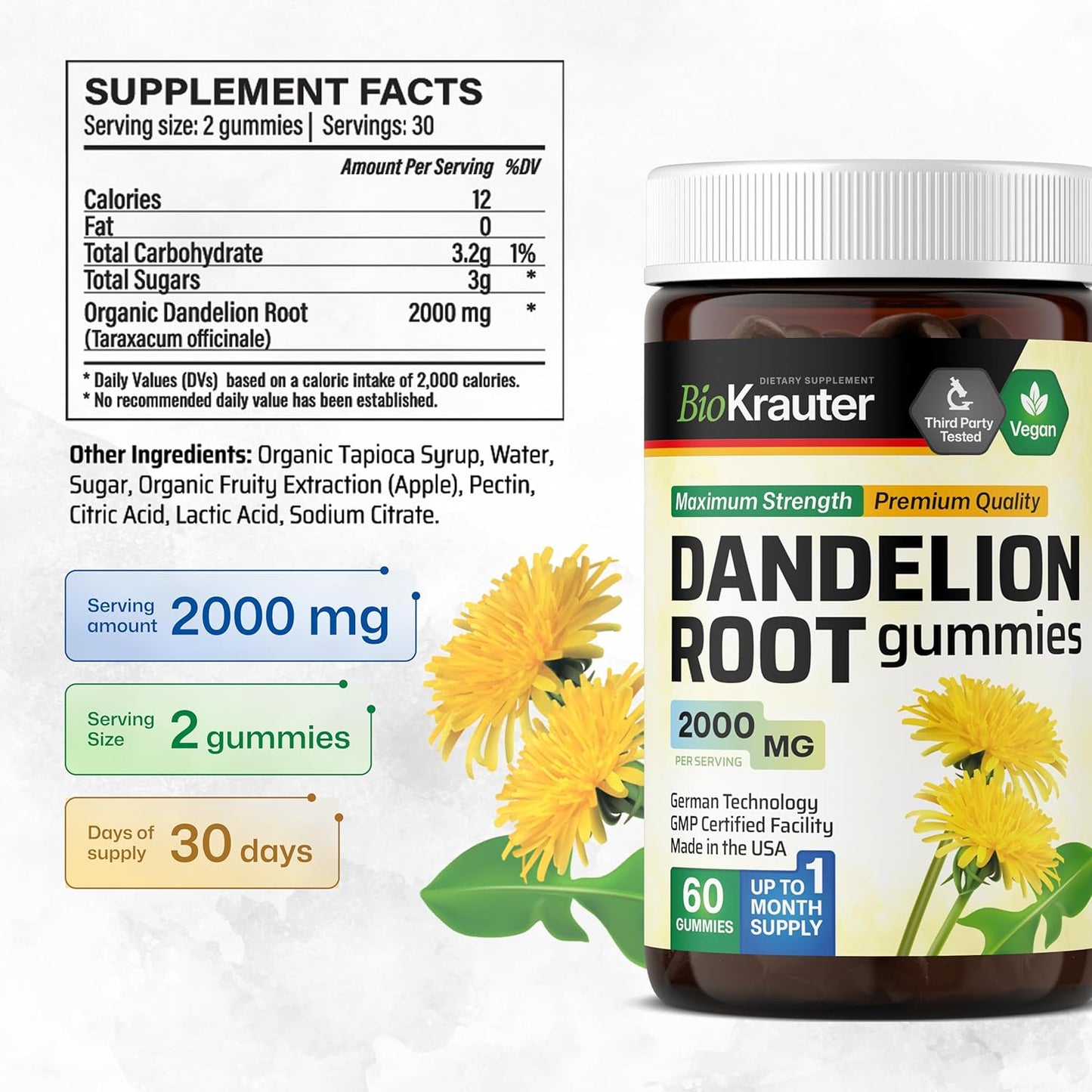 Milk Thistle Tincture 4 Fl. Oz. & Dandelion 60 Gummies by BIO KRAUTER - Herbal Liver Support Supplement