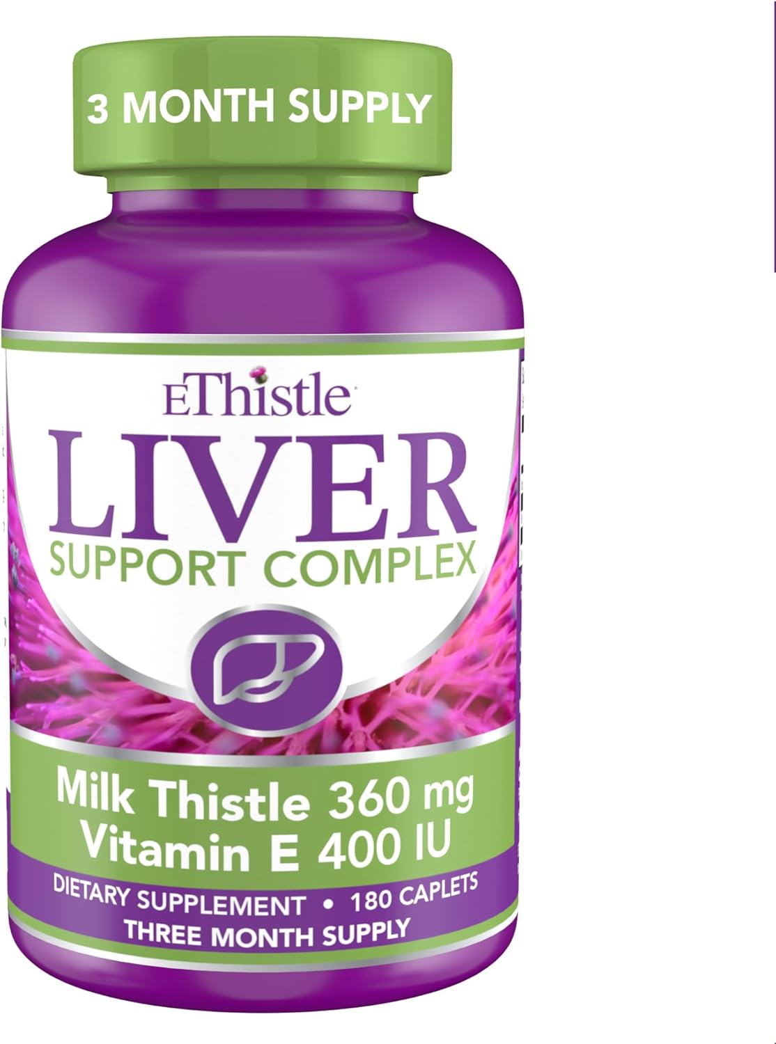Milk Thistle & Vitamin E Liver Health Supplement, 180 Caplets for Liver Wellness