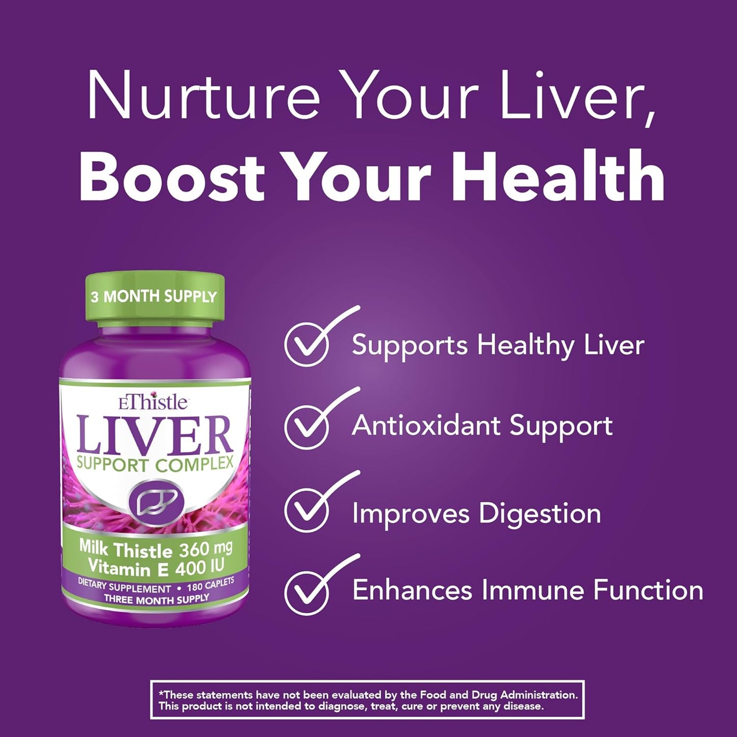 Milk Thistle & Vitamin E Liver Health Supplement, 180 Caplets for Liver Wellness