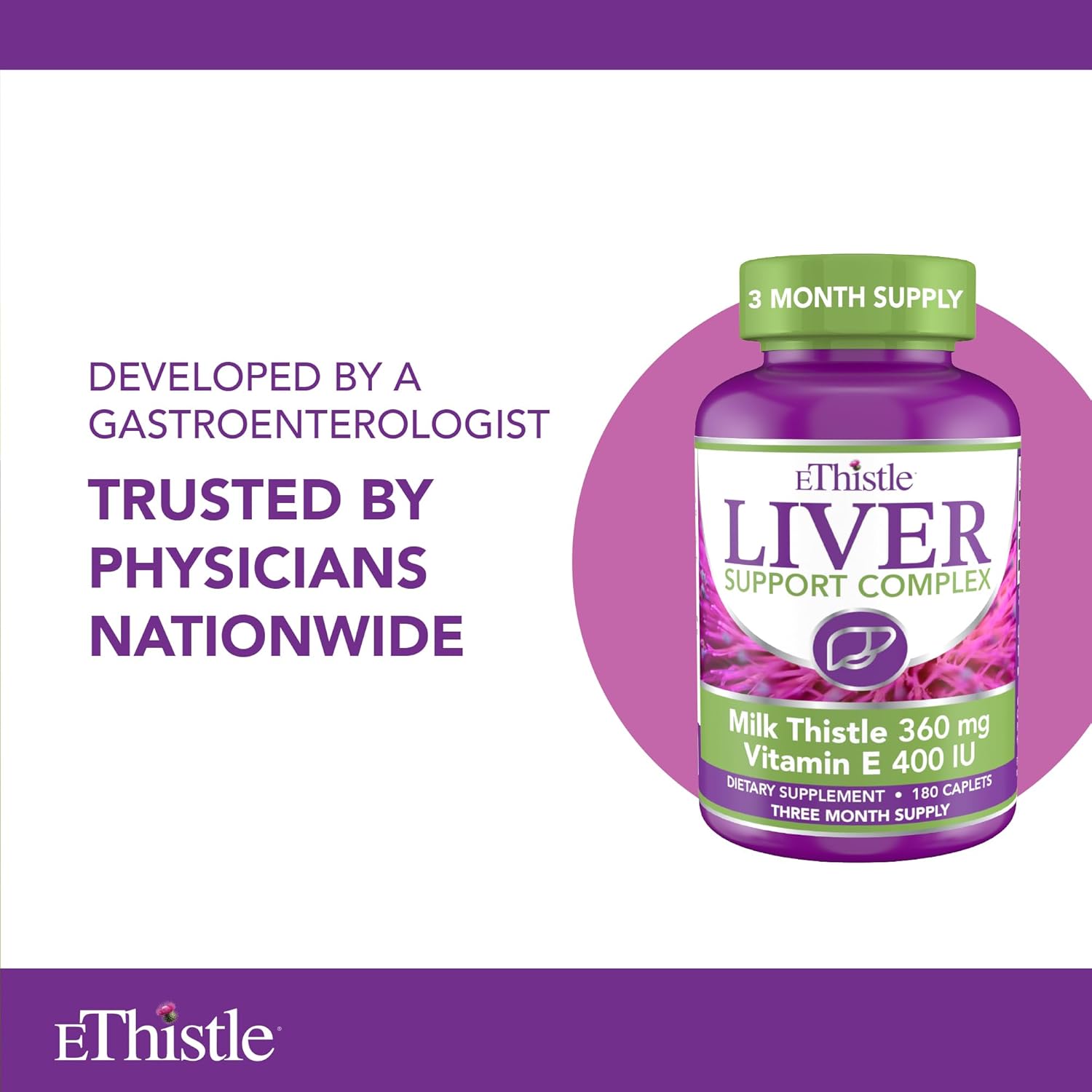 Milk Thistle & Vitamin E Liver Health Supplement, 180 Caplets for Liver Wellness