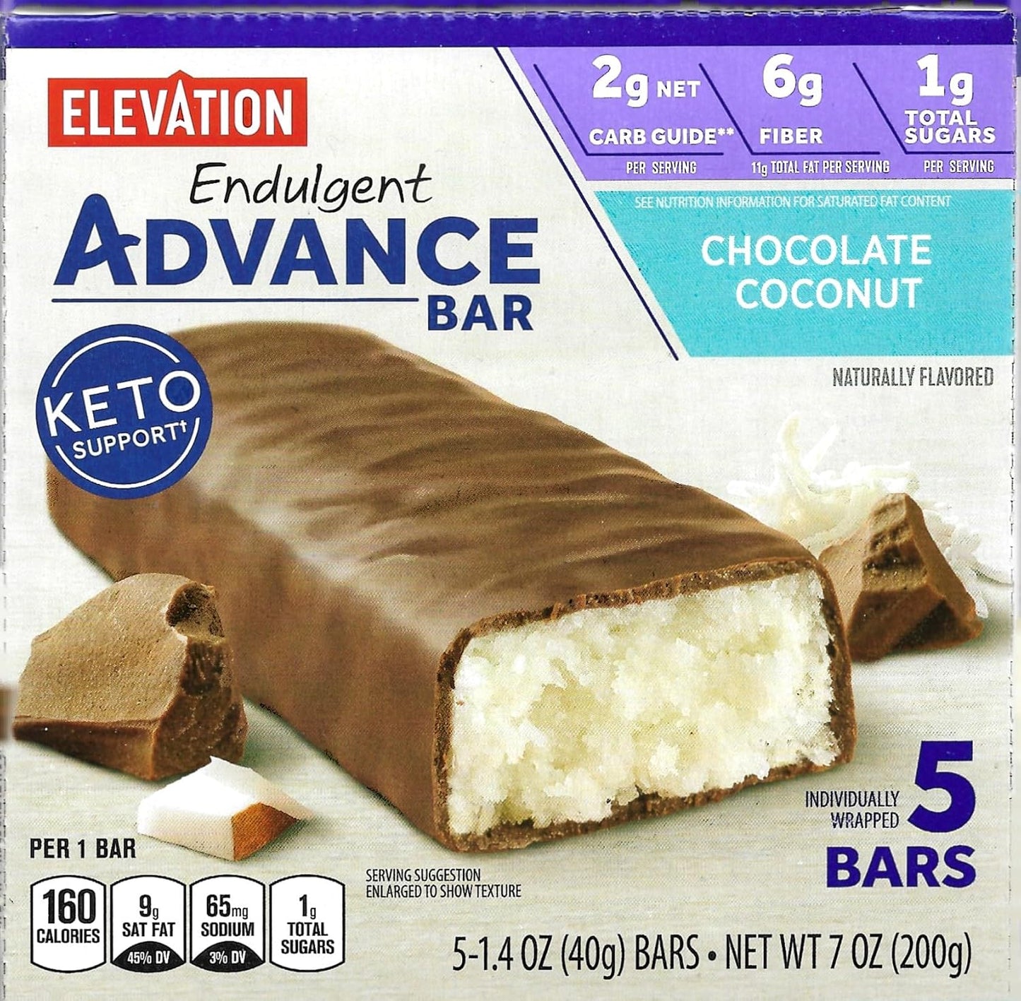 Millville Elevation Advance Chocolate Coconut Bars - Low Carb, High Protein, 5 Bars with Recipes