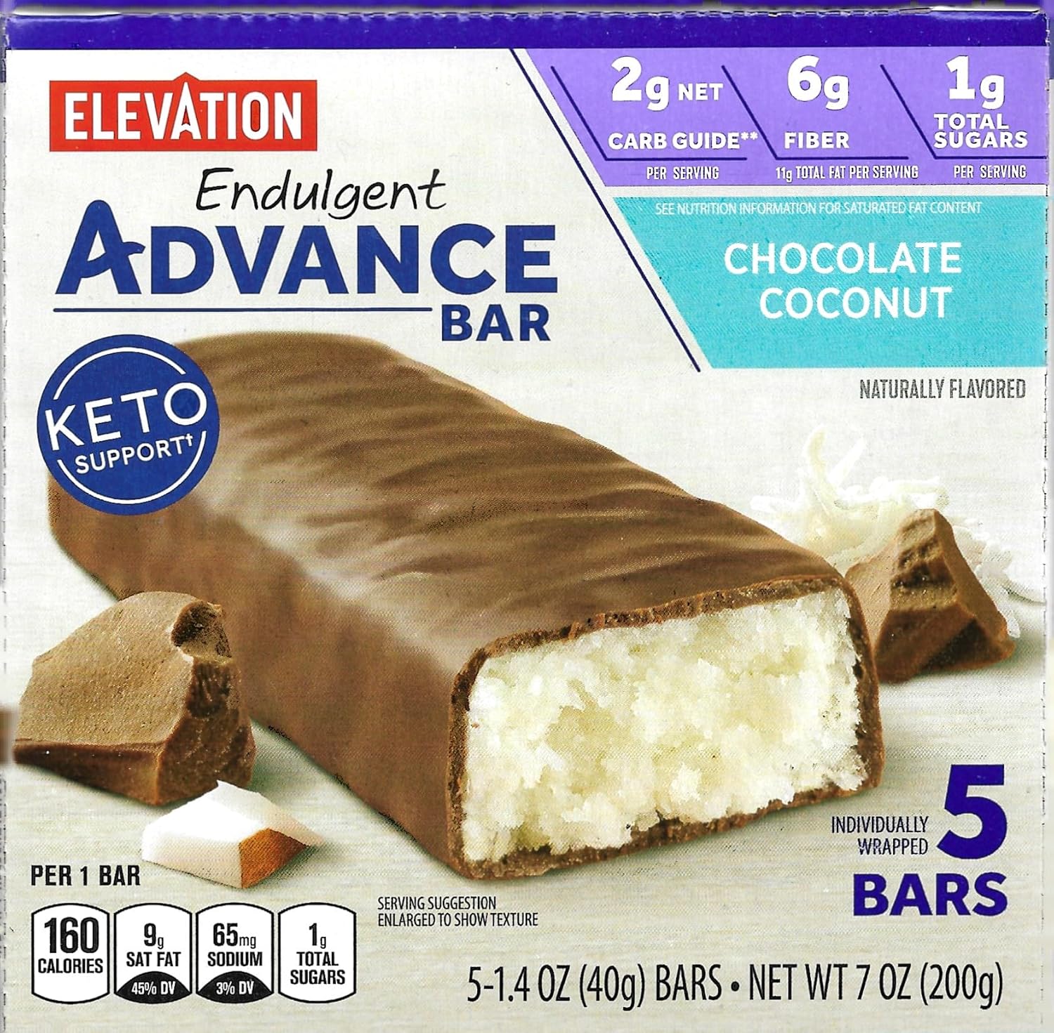 Millville Elevation Advance Chocolate Coconut Bars - Low Carb, High Protein, 5 Bars with Recipes