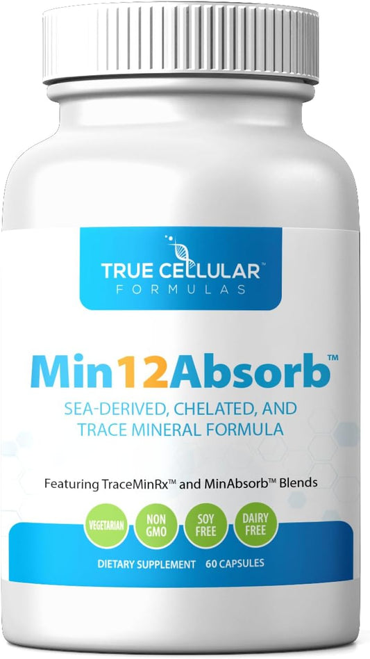 MIN12Absorb™ Essential & Trace Minerals Complex | Vegan, Non-GMO, Soy-Free | 30-Day Supply | Enhanced Cellular Health & Vitality