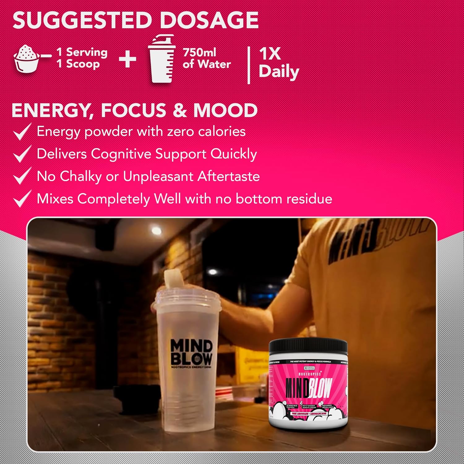 Mind Blow Energy Drink - Nootropic Cocktail for Energy, Focus, and Happiness - Ideal for Students, Entrepreneurs, Hard Workers, and Gamers - 30 Servings