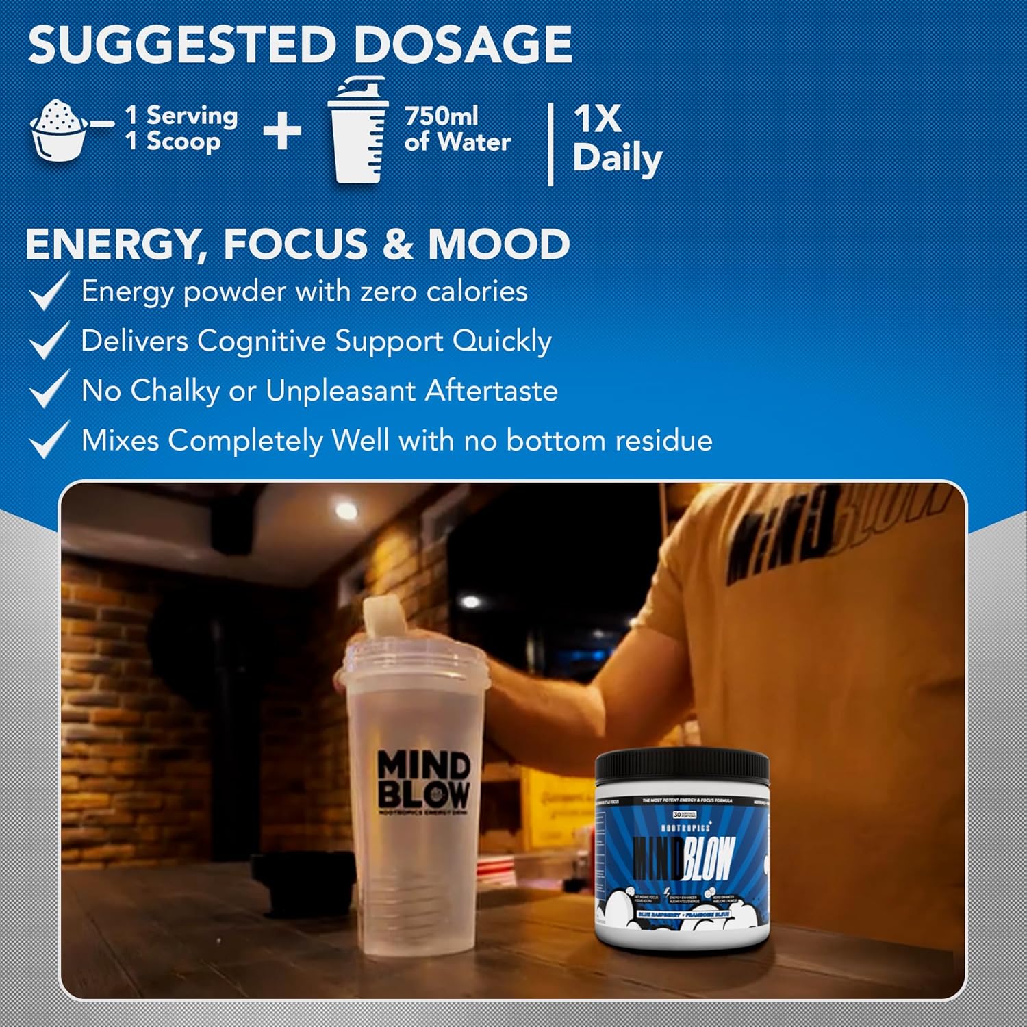 Mind Blow Energy Drink - Nootropic Cocktail for Energy, Focus, and Happiness - Ideal for Students, Entrepreneurs, Hard Workers, and Gamers - 30 Servings