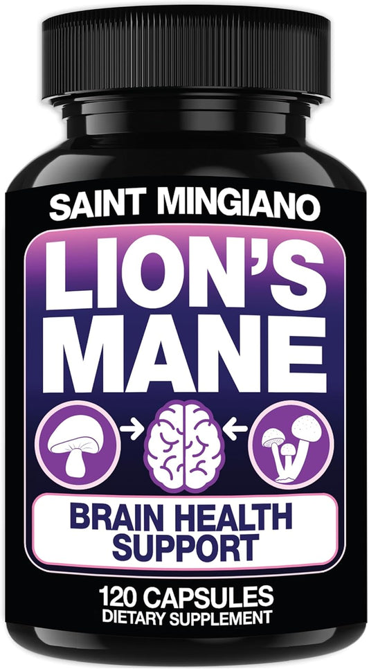 Mingiano Lion's Mane Mushroom Supplement - 120 Capsules for Cognitive Clarity and Focus with 4 Mushroom Mycelium Blend