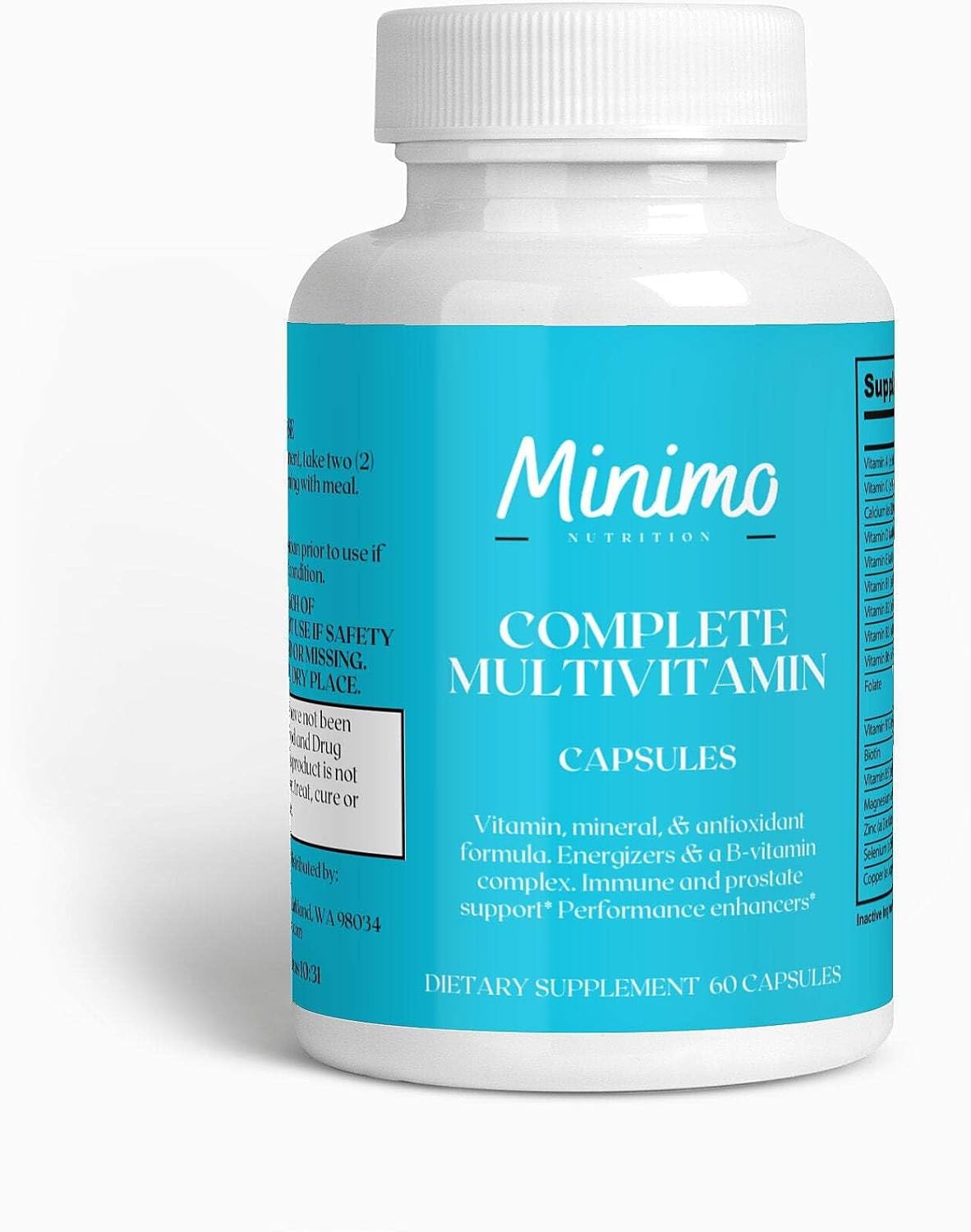 Minimo Nutrition Complete Multivitamin + Immunity Boost Capsules - Daily Supplement for Men, Women, Adults - Gluten Free & Non-GMO - 30 Servings