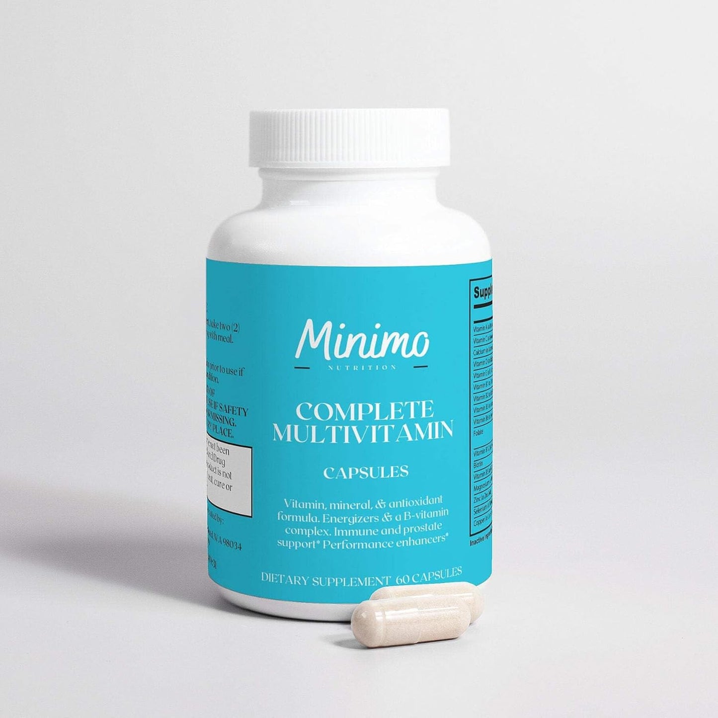 Minimo Nutrition Complete Multivitamin + Immunity Boost Capsules - Daily Supplement for Men, Women, Adults - Gluten Free & Non-GMO - 30 Servings