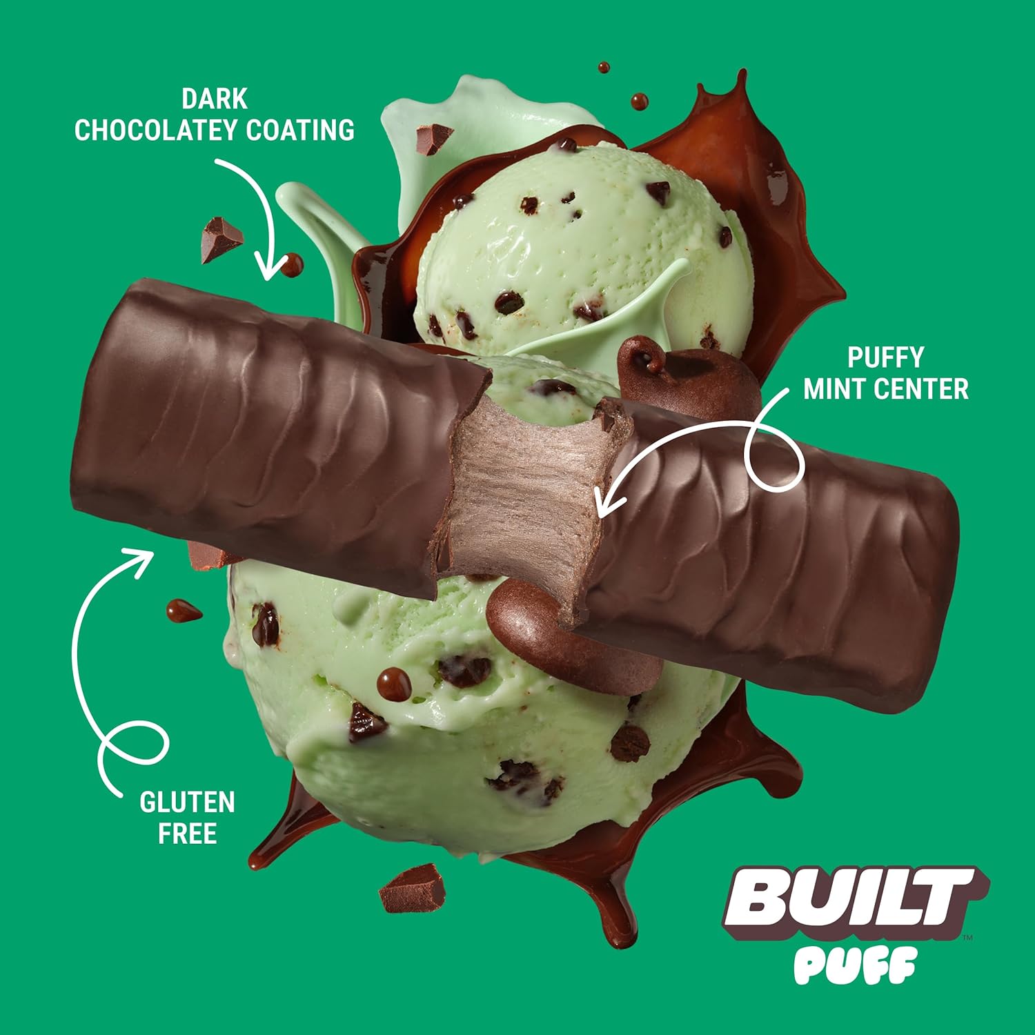 Mint Chip Puff Protein Bars - High Protein Snacks with Collagen, 140 Calories, Gluten Free - 12 Count