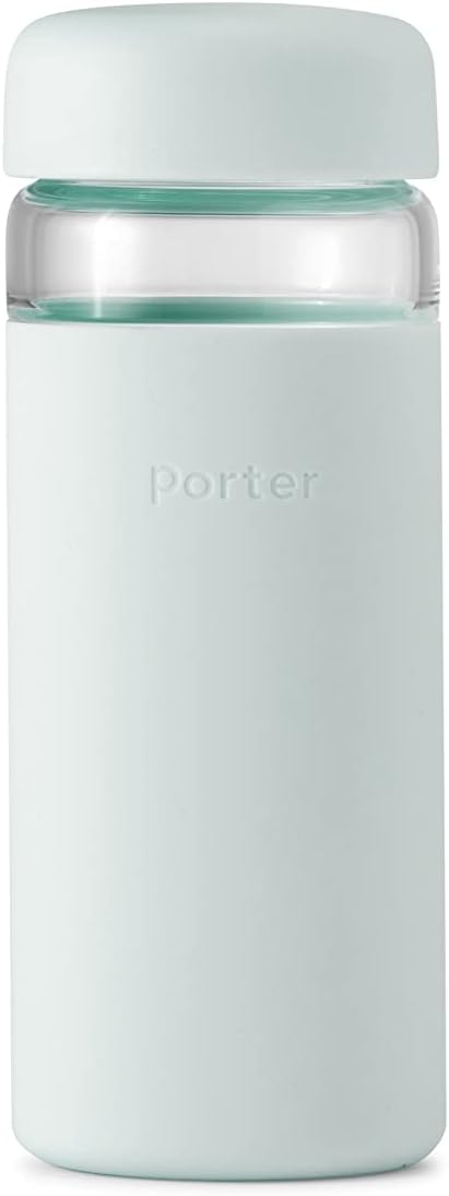 Mint Wide Mouth Glass Bottle with Protective Sleeve | 16 oz On-the-Go Reusable Portable Lightweight Dishwasher Safe