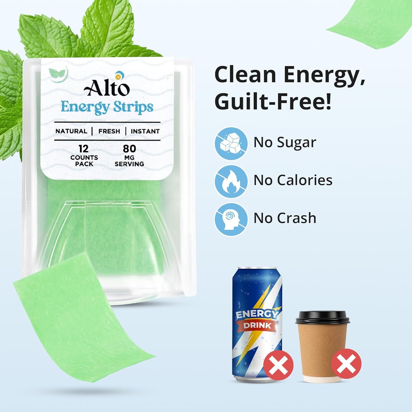 Minty Energy Strips with 80mg Caffeine - 10X Absorption | 12 Pack for Instant Energy & Focus Boost | Convenient On-The-Go Energy Solution