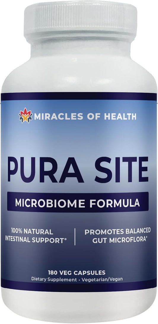 Miracles of Health Pura Site Intestinal Health Formula - 180 Capsules with Diatomaceous Earth, Black Walnut Hull, Wormwood, Clove, Ginger, Turmeric - Herbal Supplement for Gut Health
