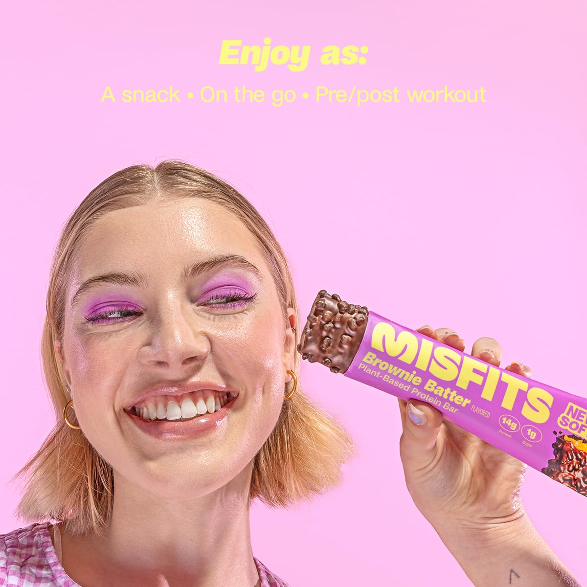 Misfits Brownie Batter Vegan Protein Bars - Plant Based, Low Sugar & Carb, High Fiber Snacks (Pack of 15)