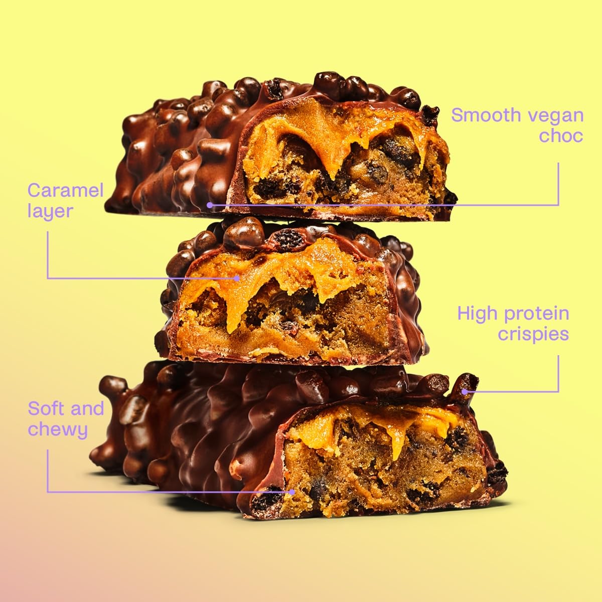 Misfits Vegan Protein Bars, Caramel Fudge - Improved Recipe | Plant Based, Low Sugar & Carb, High Fiber Snack Bars - 15 Pack