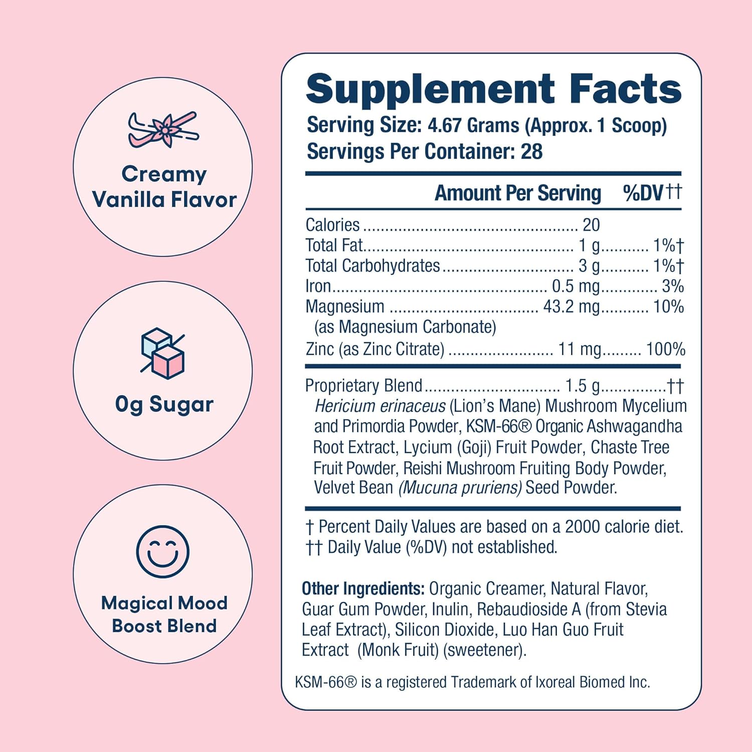 Miss Congeniality Vanilla Mood Boost Powder - Focus, Mood, Stress, Fatigue - Vegan, Gluten-Free, Non-GMO - 28 Servings
