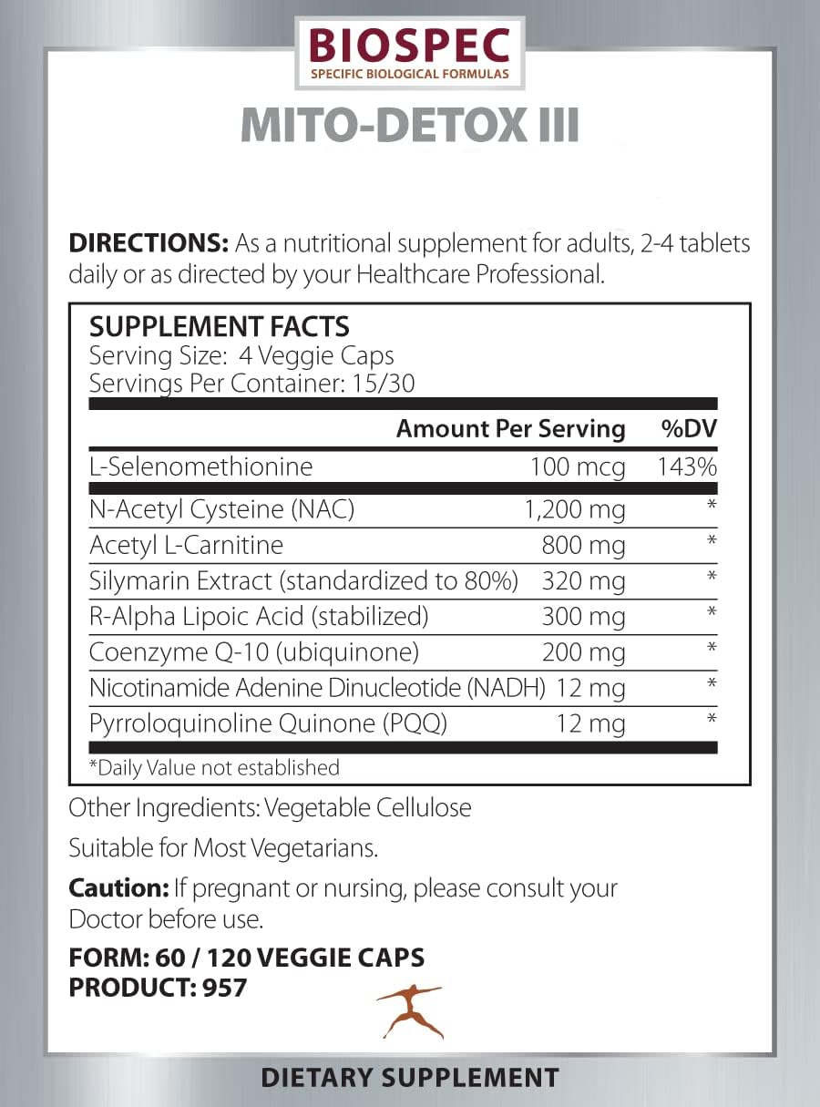 Mito-Detox III Supplement with N-Acetyl Cysteine, Acetyl L-Carnitine, Alpha Lipoic Acid, and Co-Q-10 by BIOSPEC NUTRITIONALS