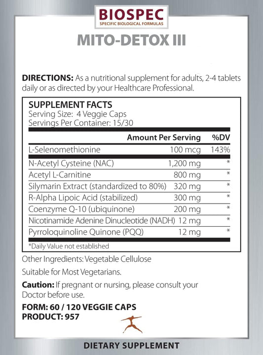 Mito-Detox III Supplement with N-Acetyl Cysteine, Acetyl L-Carnitine, Alpha Lipoic Acid, and Co-Q-10 by BIOSPEC NUTRITIONALS