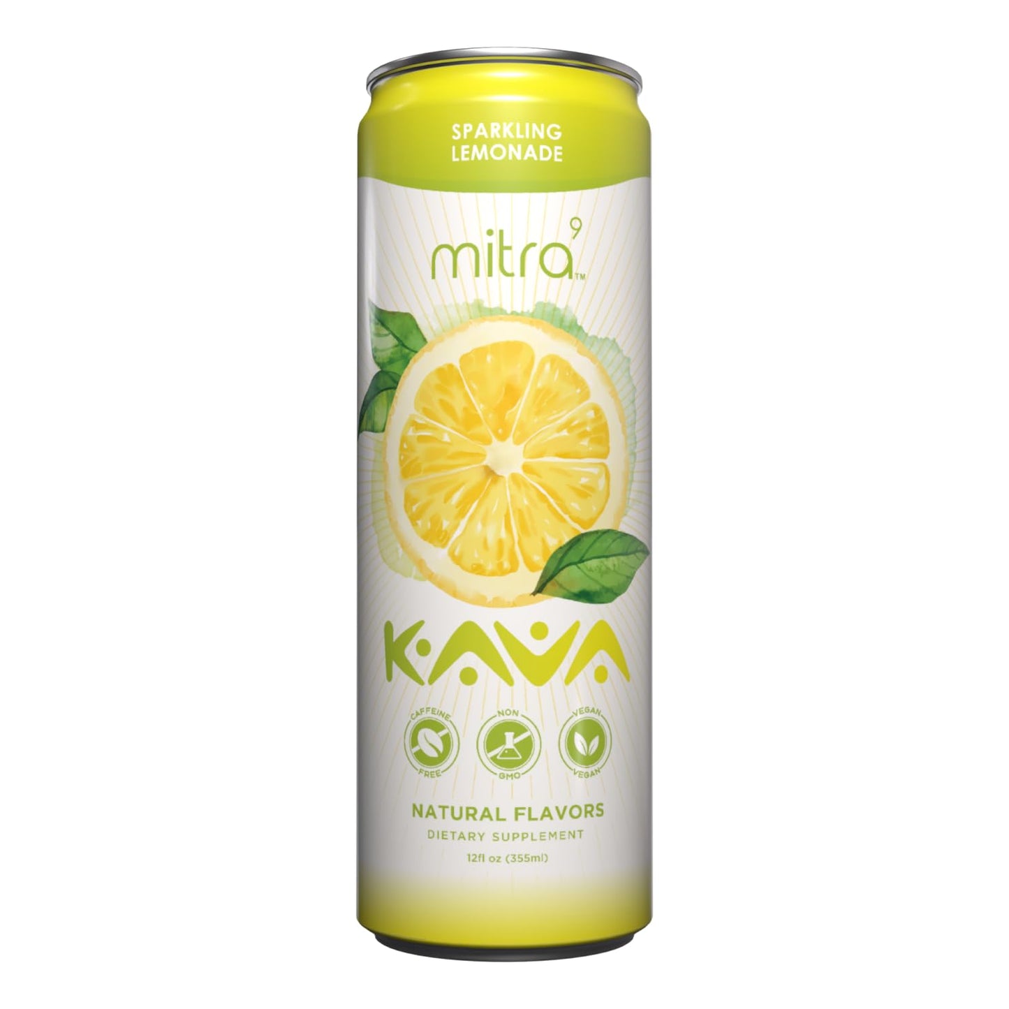 MITRA9 Lemonade Sparkling Kava Drink - Mood Enhancer with Kava Root Extract - Promotes Natural Calm & Clarity - Plant Based - 12 Fl. Oz - Pack of 4