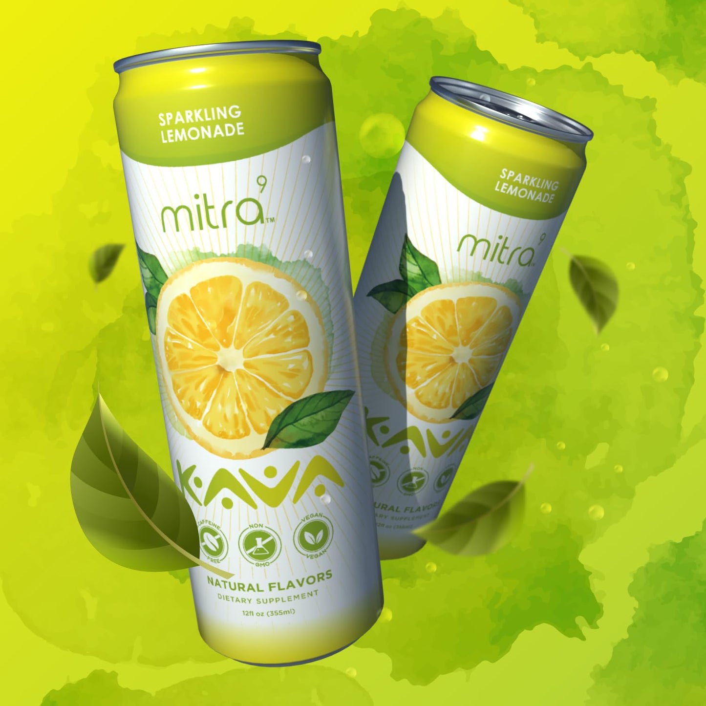 MITRA9 Lemonade Sparkling Kava Drink - Mood Enhancer with Kava Root Extract - Promotes Natural Calm & Clarity - Plant Based - 12 Fl. Oz - Pack of 4