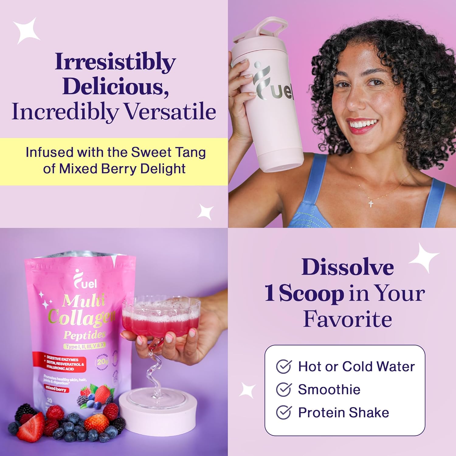Mixed Berry Collagen Protein Powder with Hyaluronic Acid & Biotin - Hydrolyzed Collagen Types I, II, III, V, X for Women - Promotes Skin, Hair, Nails - Multi Collagen Peptides Powder