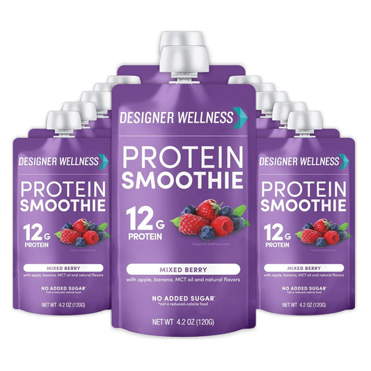 Mixed Berry Designer Wellness Protein Smoothie - 12g Protein, Low Carb, Zero Added Sugar - Gluten-Free, Non-GMO - 12 Count
