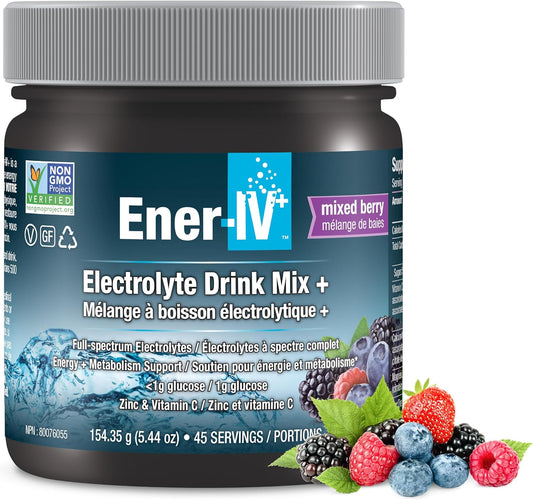 Mixed Berry Electrolyte Hydration & Energy Drink Mix with Vitamin C - Muscle Recovery & Immunity Support - 45 Servings