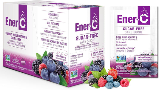 Mixed Berry Ener-C Sugar-Free Energy Drink Mix with 1000mg Vitamin C & Electrolytes for Immunity Support - Vegan & Gluten-Free - 30 Pack