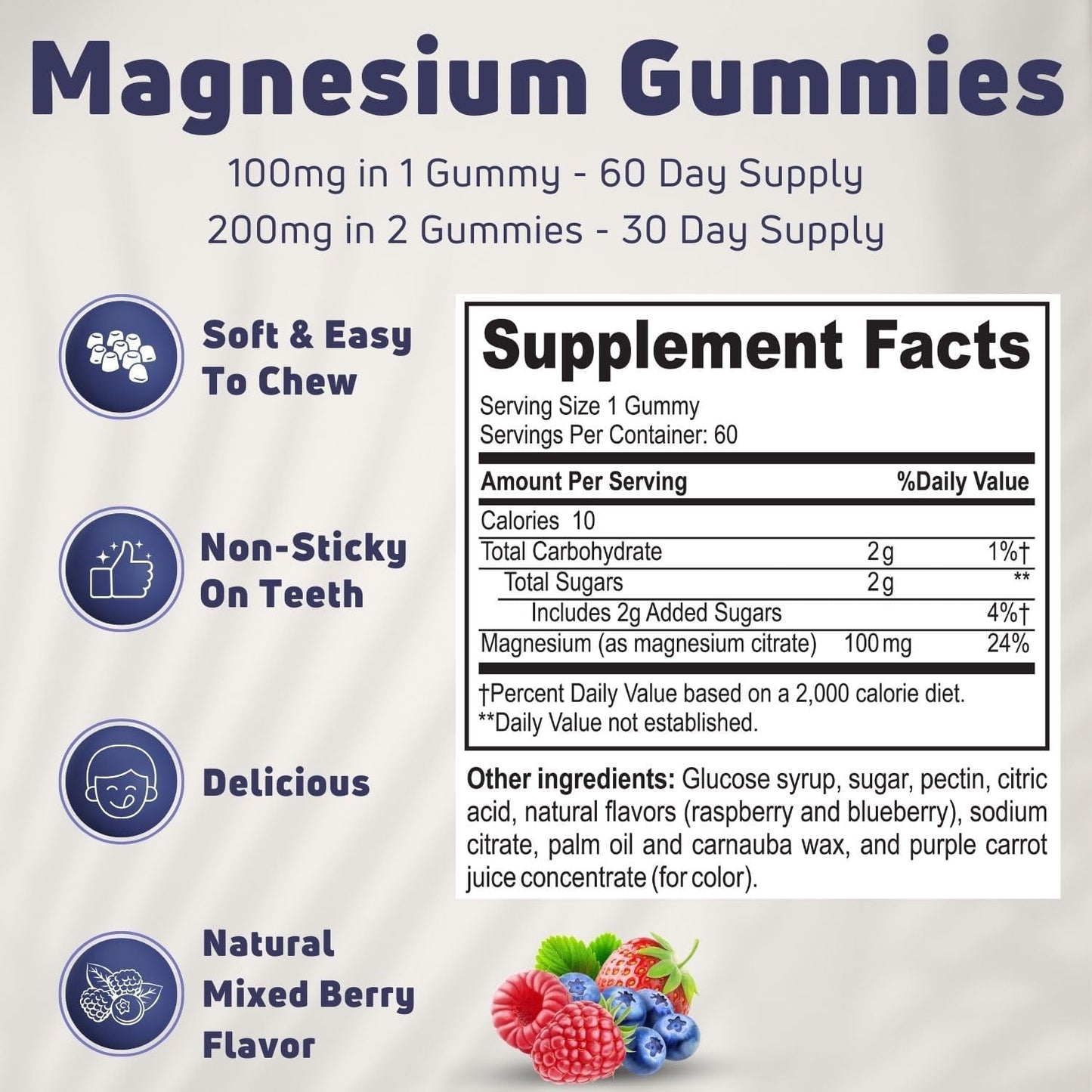 Mixed Berry Flavor Magnesium Citrate Gummies - 100mg, 60 Servings for Calm & Sleep Support - BoostGo Australia