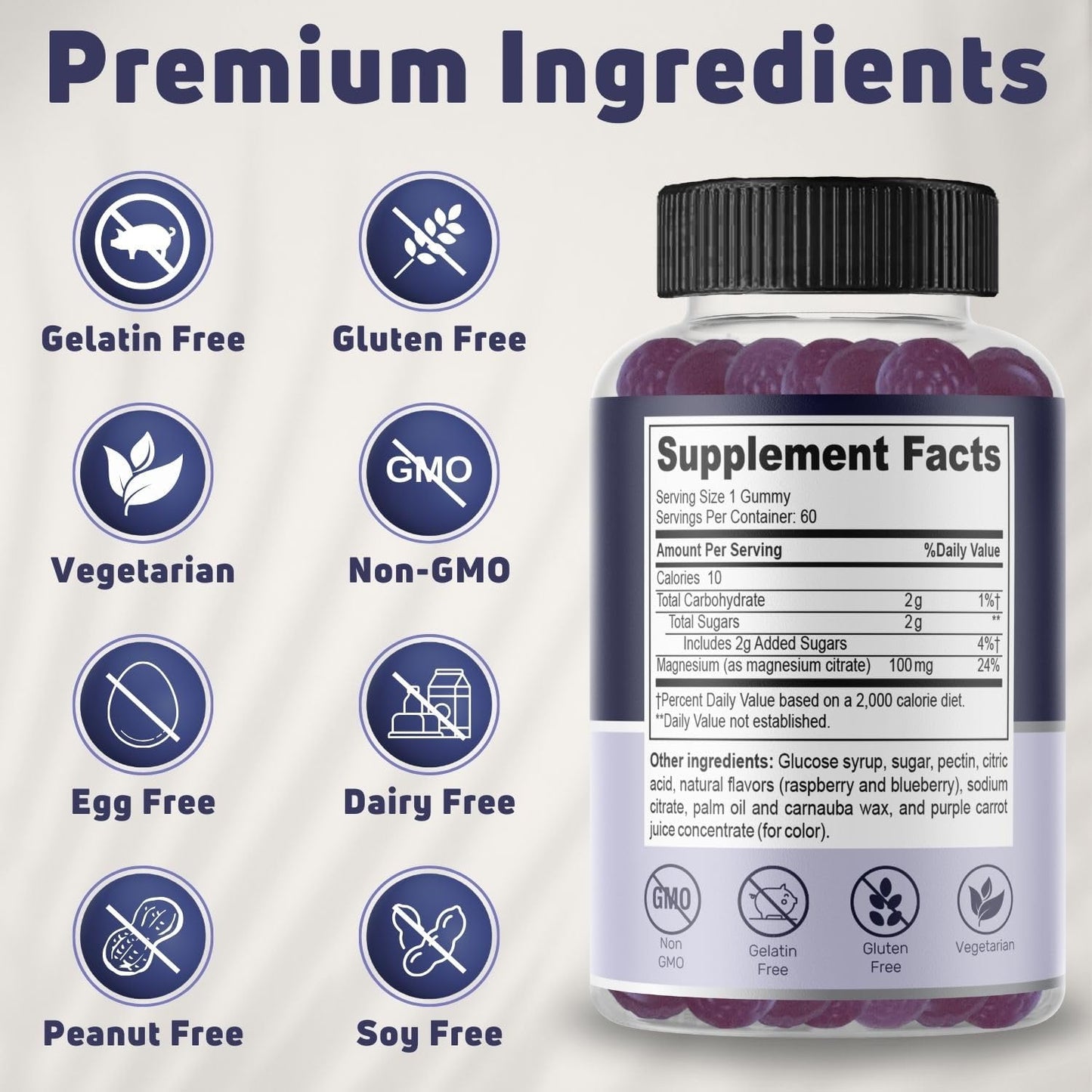 Mixed Berry Flavor Magnesium Citrate Gummies - 100mg, 60 Servings for Calm & Sleep Support - BoostGo Australia