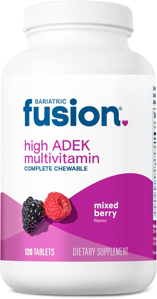 Mixed Berry Flavored Bariatric Fusion Chewable Multivitamin for Duodenal Switch Patients - High ADEK Vitamins, Iron, Calcium - 30 Tablets