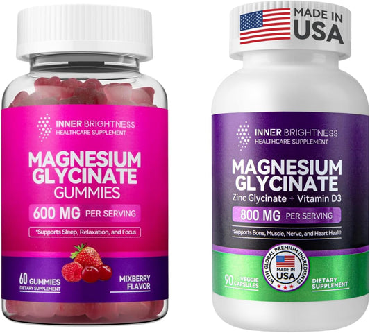 Mixed Berry Magnesium Glycinate Gummies & Capsules with Zinc and Vitamin D3 for Sleep, Relaxation, and Focus for Adults